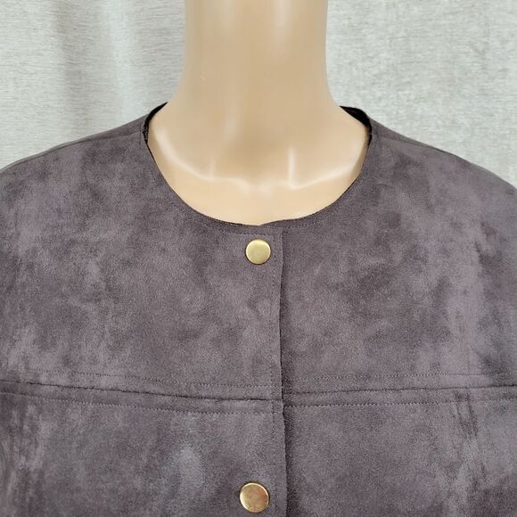 BLVD Dark Gray Poly Sueded Long Line Trench Coat Duster Jacket Snap Closures - Picture 4 of 15